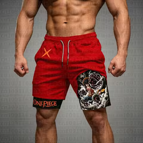 2026 Men's Summer Shorts 2026 New Luffy Anime Gear 4 Printed Football Swimming Breathable Speed Dryi