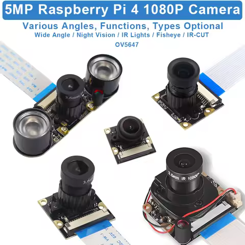 Raspberry Pi 5MP Camera OV5647 1080P Optional Wide Angle Night Vision IR-CUT Fisheye Webcam for Rasp