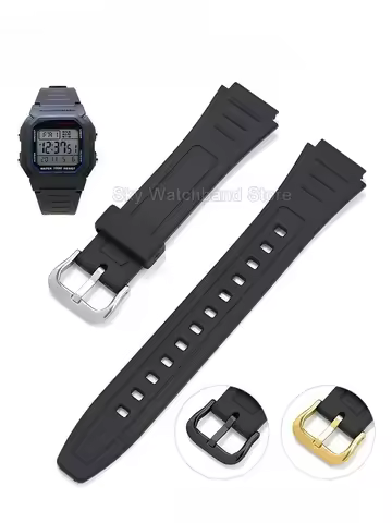 For Casio W-800H/217/218/F91 Electronic Watch Band Soft Comfortable Rubber Watch Strap 18mm Black Br