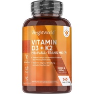 Vitamin D3 K2 2000 IE - 2Annual Supply - 365Contains200μg Vitamin K2-98.8%Full-Side Mount MK-7-1Take