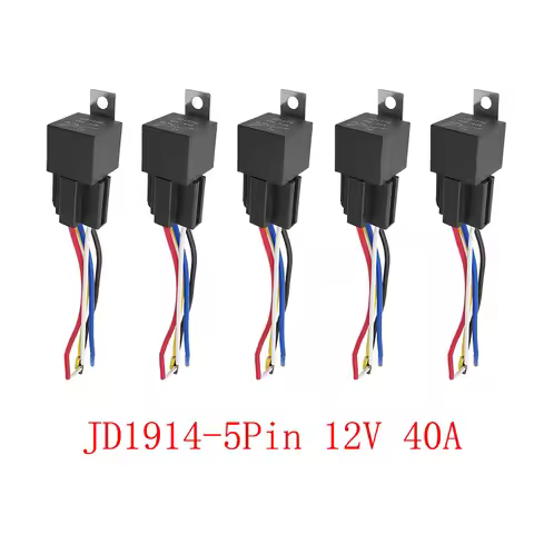 5Pcs JD1914 Car Relay 5 Pin 12V 40A Waterproof Automotive Relay with Black Red Copper Terminal Auto