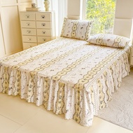 3pcs set Bed Skirt with Pillowcase Soft Bed Cover Printed Bedspread Home Mattress Protector falda de
