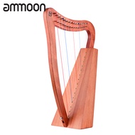 [ammoon]หมุดกีต้าร์ พิณโปร่งWalter.t 15-String Lyre Harp Wooden String Instrument with Carry Bag Strap Cleaning Cloth Tuning Wrench Pickup for Beginners