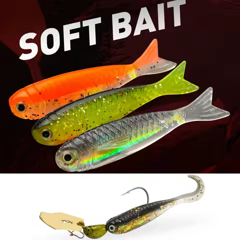 Soft Lures Kit 1.3g 5cm Tail Worm 6.5g Spinner Metal Jig Hook Pesca Gear Tackle 6 8 10pcs Bait Swimb