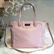 Kate Spade Classic Light Pink Medium Dawn Satchel Two Zip and Tab Closure Nylon Bag - Plain Women's Tote Bag with Sling
