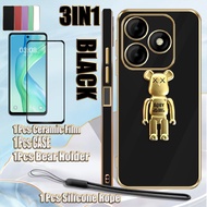 3 IN 1 For Itel P55 4G A666L Case Luxury Electroplating Soft Phone Case with Ceramic Full Screen Fil