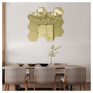 Cozy Hexagonal Wall Mirror Sticker Model JM006-GLD Size 16 × 18.5 Cm. Gold Colour
