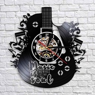 3D Rock Music Vinyl Wall Clock Art Mute LED Seven-Color Night Light Musical Instrument Guitar Modeli