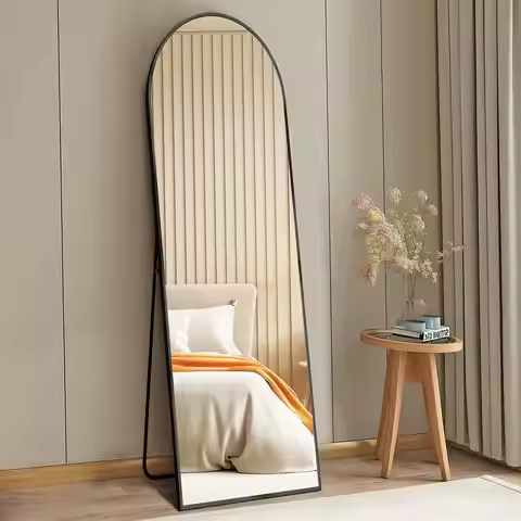 59x16 High Quality Arched Full Length Mirror Aluminum Alloy Frame Standing Floor Mirror for Bedroom 
