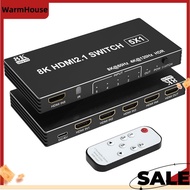 5 in 1 Out -Compatible 2.1 Switch Splitter Switcher 8K@60Hz 4K@120Hz with Remote for /4/3