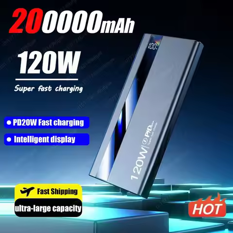 200000mAh 120W Power Bank Super Fast Charging Battery High Capacity Digital Display Power Bank For X