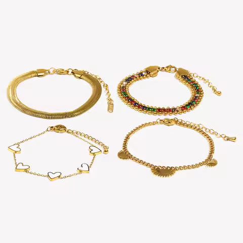 E.B.belle Double Sided Shell Heart Snake Chain Three Layer Bead Half Sunflower 316L Stainless Steel