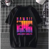Hawaii sunsets baju perempuan women men 100% cotton t-shirt