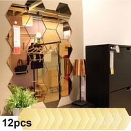 [ Ready Stock ] 12 PCS Acrylic Mirror 3d Wall Stickers Living Room Porch Aisle Stairs Personality Decorative Mirror Stickers Hexagonal Wall Decoration for Living Room