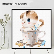 BST Tranh số hoá tự tô màu theo số - Tranh động vật thú cưng mèo con cute dễ thương ngộ nghĩnh HH200