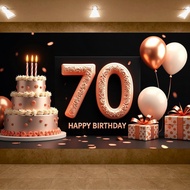 70th Happy Birthday Party Banner Backdrop for Women Black Rose Gold 70th Birthday Banner Backdrop fo