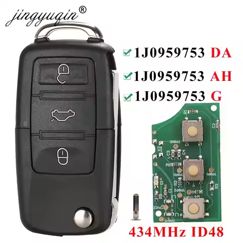jingyuqin 3 Button Flip Remote Car Key Fob For VW PASSAT Polo Skoda Seat Polo/Golf/Beetle 1J0959753 