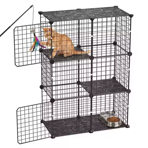 Cat Cage 3-Tier 28"x13.98"x40.98" DIY Cat Playpen Indoor Enclosure, Detachable Metal Wire Kennel Cra