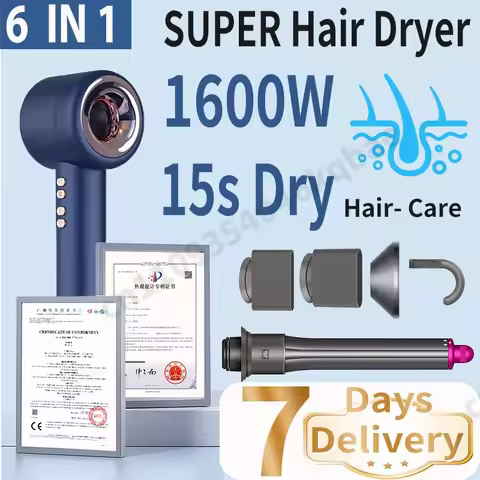 6 IN 1 Super Hair Dryer High-Speed Negative Ions Blow Dryer Gift For Women 1600W Fast-dry Hairdryer 