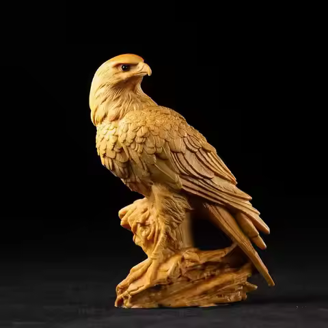 Handmade boxwood eagle figurine wooden eagle animal statue Desktop Sculpture Ornament home decor Chr