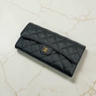 莉亞精品♡Chanel AP0241 經典長夾荔枝皮黑金 二手