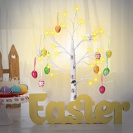 24" Easter Lighted Birch Tree with 12pcs Egg Ornaments Easter Day Birch Tree with Led Lights USB or 