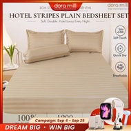 DORAMILL Premium Hotel Bedsheet  3cm Stripes Cadar Getah Keliling  Satin Bedsheet Set Quilt Cover  #