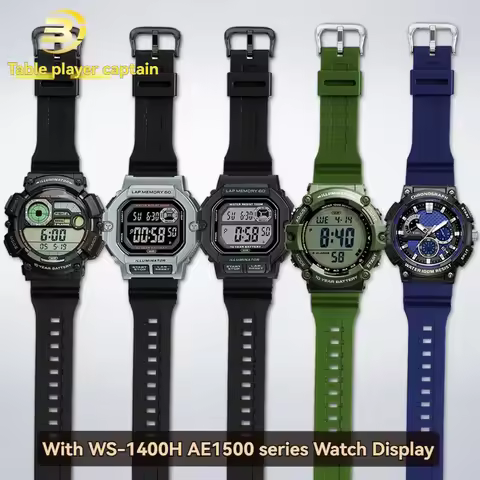W-737H Waterproof Resin Silicone Band for Casio WS-1400H WS-1300 AE1500 AQ-S810 AEQ-100, Men's Sport