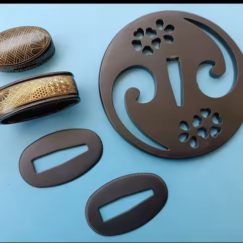 A Set Excellent Iron Tsuba Fittings with Fuchi Kashira Seppa for Japanese Samurai Sword Katana Wakiz