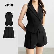 Elegant Shorts Sets Button Spring/summer Black Top Shorts Sets for Women L137ED209