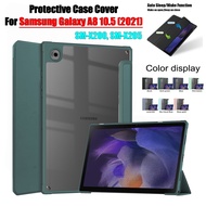 [Wake/Sleep] For Samsung Galaxy Tab A8 10.5 (2021) SM-X200 SM-X205 X200 X205 Tablet Protection Case Tri-fold Solid Color High-end Accord TPU Transparent Acrylic Pen Holder Flip Leather Cover