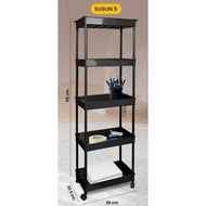 KANZAI 5-TIER MINI TROLLEY RACK MULTI-PURPOSE RACK WITH PLASTIC WHEELS {onehat.acc}