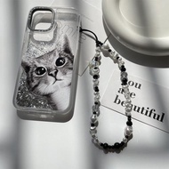 時尚黑白異形仿珍珠個性骷髏頭水晶手機鏈掛飾品適用于iPhone掛繩