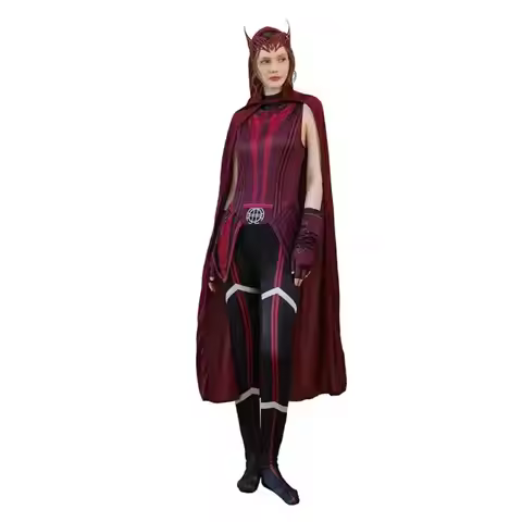 Scarlet Cosplay Witch Maximoff Wanda Vision Cosplay Costume Headwear Cloak and Pants Full Set Outfit