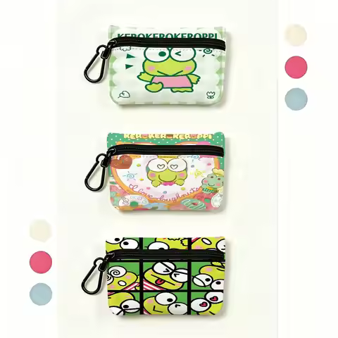 Kawai K-Kero K-Kero K-Keroppi Mini Oxford Cloth Coin Purse With Carabiner Hook Portable Key Card Wal