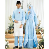SET BAJU DRESS LAREENDA & BAJU MELAYU PANGLIMA [BIRU BABY DUSTY BLUE] NIKAH TUNANG BRIDESMAID COUPLE