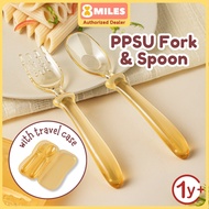 [Free Travel Case] PPSU Fork & Spoon Set For Toddler 12 months up School Lunchbox Utensil