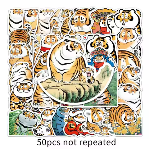 50PCS Personalized Cute Fat Tiger Expression Pack Graffiti Waterproof Sticker Decoration Bicycle Lug