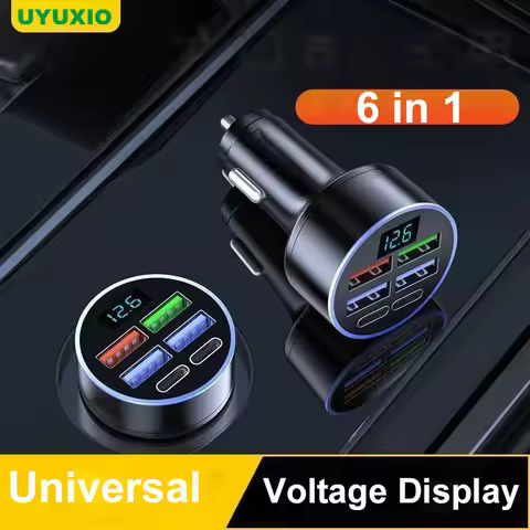 UYUXIO Multi Port USB C Car Charger Adapter Dual PD 6 in 1 with Volt Meter Super Fast Charge with Vo