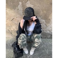 Rivet Pointed Cone Baseball Cap Adjustable Men Women Flat Brim Cap Hip-Hop Street Dance Cap Flat Cap