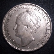 Koin perak 2.5 gulden Wilhelmina 1943 masih ada lustre