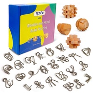 Brain Teaser Puzzles 28Pcs Unlock Interlock Game, IQ Logic Test Wooden and Metal Puzzles Game, 3D Pu