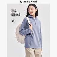 GIORDANO ผู้หญิง เสื้อสเวตเชิ้ตขนแกะ Polar Fleece ของ s Exposed Seam Hooded Half-Zip Raglan Knitted