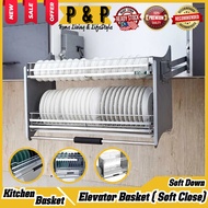 AXE™ Elevator Dish Rack Basket Stainless Steel SUS304 Basket With Soft Closing Kitchen Dapur Basket