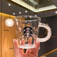 日本星巴克水杯 星巴克杯子日式馬克杯卍LR538 星巴克圣誕狂歡冷變杯創意卡通玻璃杯帶鉆把手咖啡杯大容量