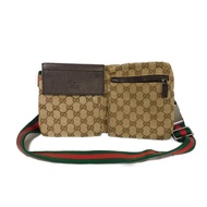 GUCCI GG帆布腰包，飾有品牌標示壓紋，小牛皮ブラウンRED，可作腰包、單肩包、織帶條紋、米色斜挎包，貨號28566