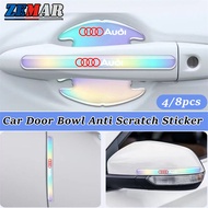 4/8Pcs Audi Car Door Bowl Sticker Anti Scratch Sticker Colorful Laser Car Door Handle Rearview Mirro
