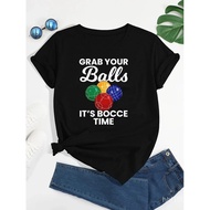 Women's 2026 New Arrival Round Neck Bocce Ball Print T-Shirt