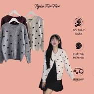 Polka dot cardigan – polka dot pattern – Gray / brown / white – QC imported product Nau For Her