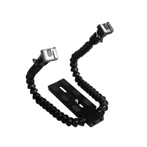 Flexible Dual Arm Dual Hot Shoe Flash Bracket Mount Macro Shot Holder For Camera Canon Nikon Pentax 